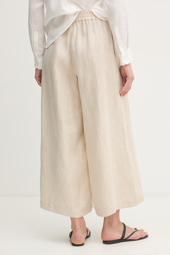 Odzież Weekend Max Mara spodnie wide leg damskie lniane FELINO 2615131042600 beżowy