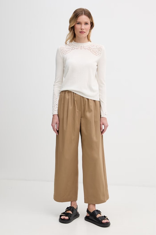 Weekend Max Mara spodnie damskie bawełniane GOLFO 2615131102600 brązowy SS26