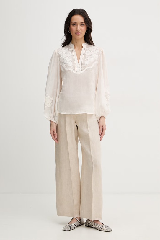 Weekend Max Mara spodnie damskie lniane MALIZIA 2615131112600 beżowy SS26