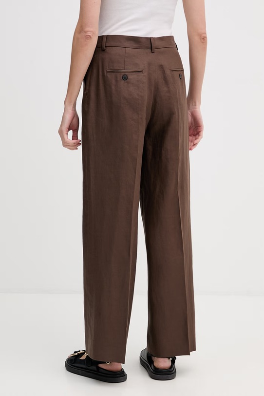 Odzież Weekend Max Mara spodnie damskie lniane MALIZIA 2615131112600 brązowy