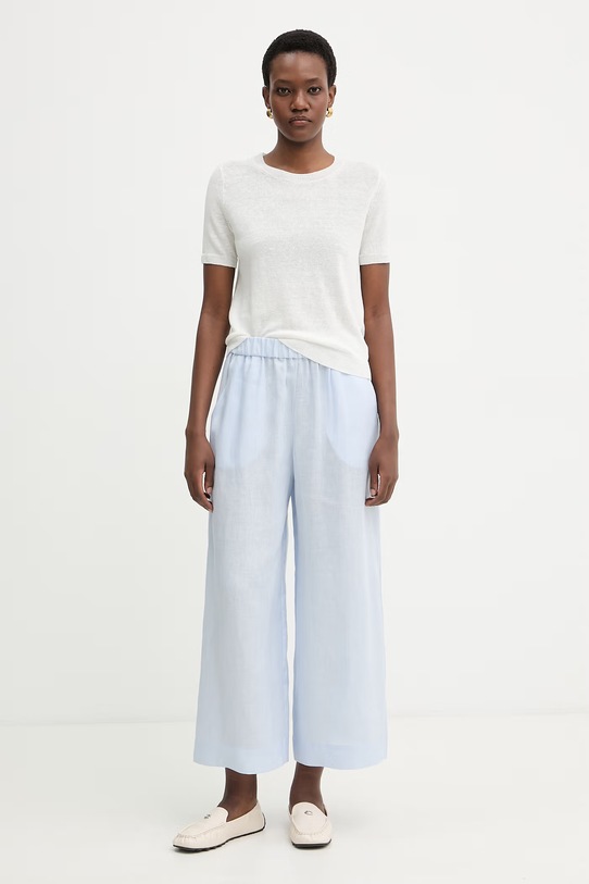 MM by Max Mara spodnie lniane CANNETI tkanina niebieski 2616131028600