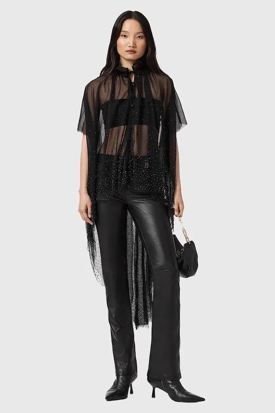 Ρούχα Δερμάτινο παντελόνι AllSaints W077TD μαύρο