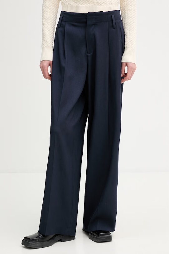 Kenzo pantaloni de lână lana bleumarin FG52PA1259TF