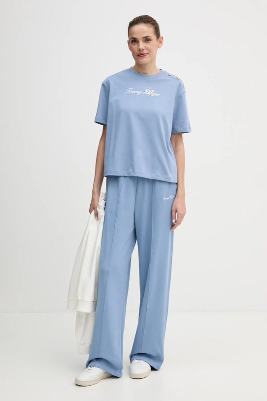 Bavlněné tepláky Tommy Hilfiger WW0WW48784 modrá SS26