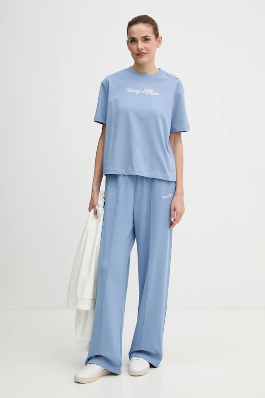 Bavlněné tepláky Tommy Hilfiger WW0WW48784 modrá SS26