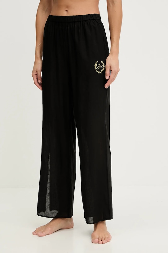 Karl Lagerfeld spodnie plażowe z dodatkiem lnu HOTEL KARL czarny B1W46033