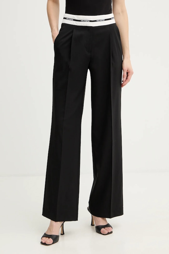 Karl Lagerfeld spodnie z dodatkiem wełny BW ESSENTIAL tkanina czarny B1W10002