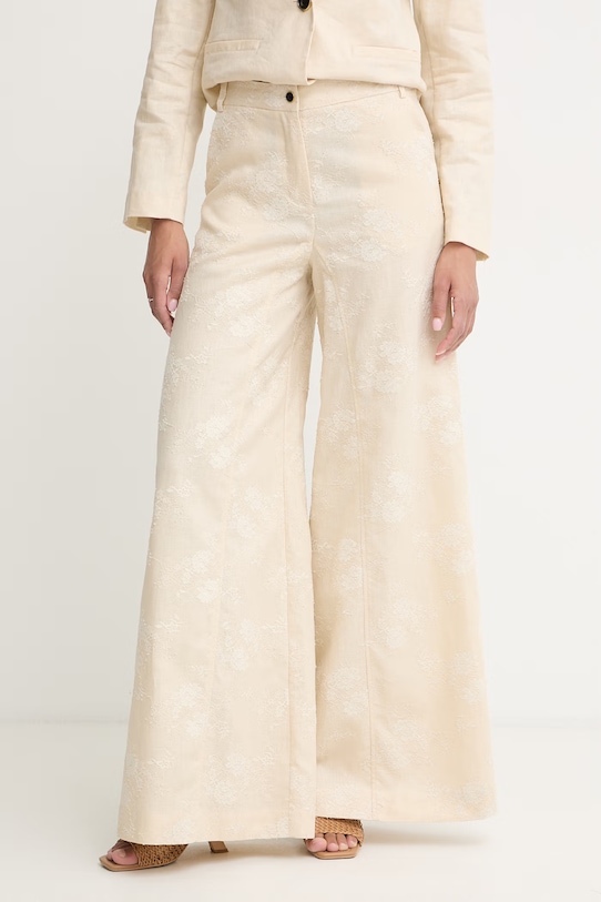 Pinko spodnie damskie lniane beżowy 106528.A374