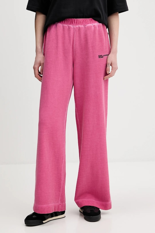 Karl Lagerfeld Jeans pantaloni de trening din bumbac uni roz B1W10090