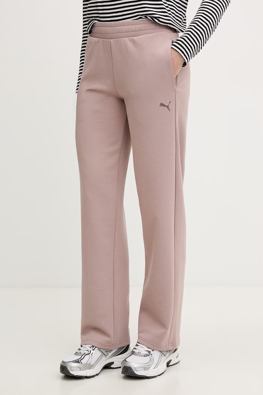 Puma spodnie dresowe damskie bawełniane Essential Elevated brązowy 691817