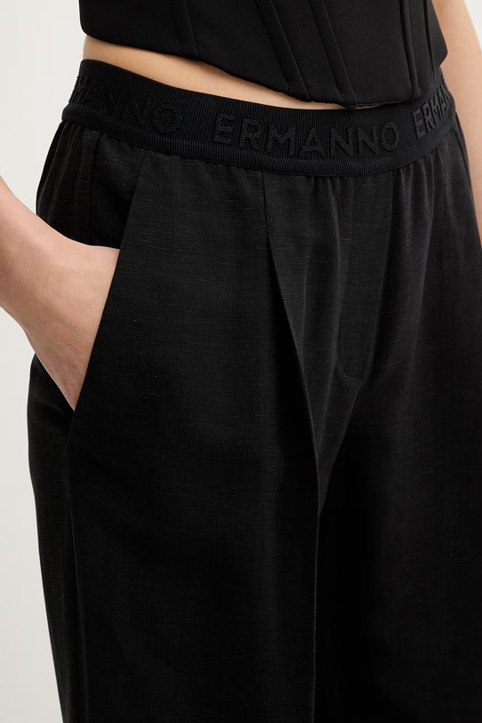 Ermanno Firenze spodnie z dodatkiem lnu czarny D48EP025E32