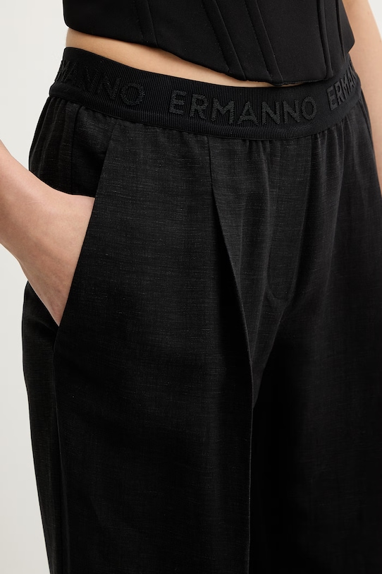 Ermanno Firenze spodnie z dodatkiem lnu czarny D48EP025E32