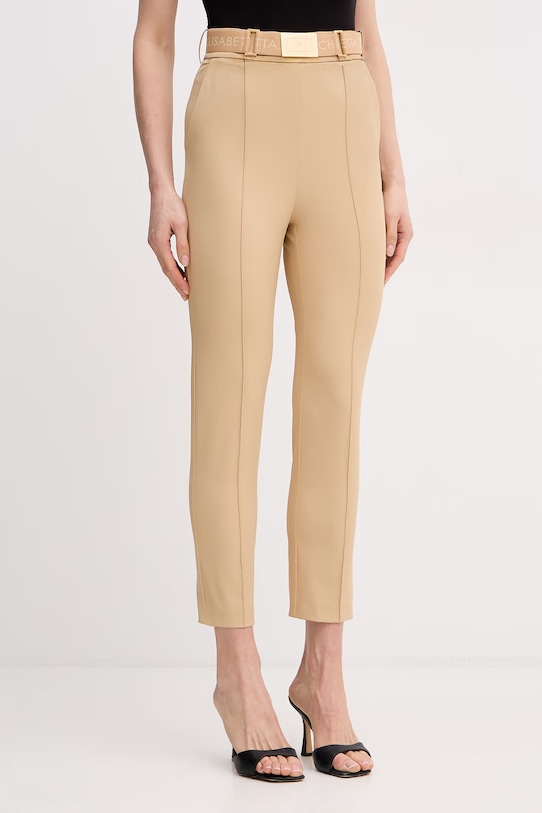 Elisabetta Franchi spodnie slim fit damskie beżowy PA13261E2
