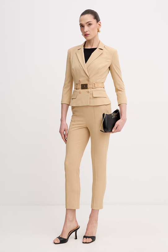 Elisabetta Franchi spodnie slim fit damskie PA13261E2 beżowy SS26