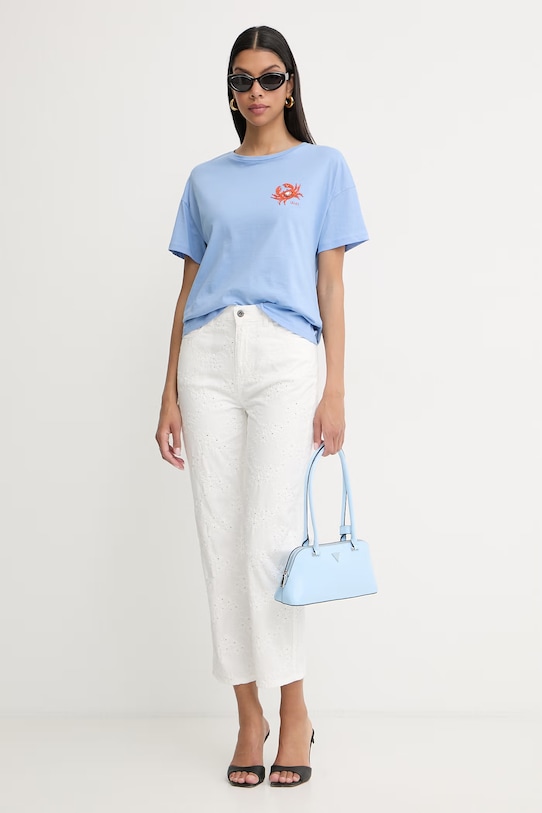 Liu Jo spodnie straight damskie bawełniane WA6273.T447A biały SS26