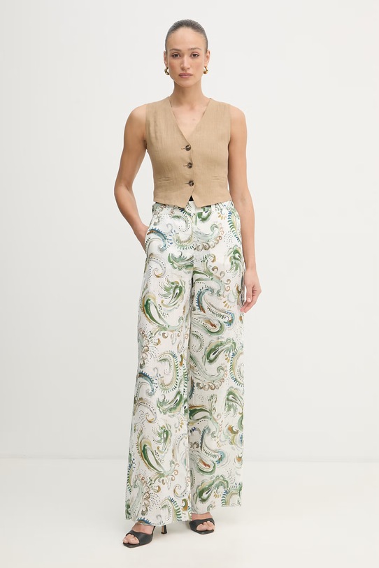 Marella spodnie wide leg damskie lniane DOMINO 2613131232200 biały SS26