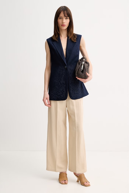 Marella spodnie damskie z lnem Emme by Marella 2615131102200 beżowy SS26