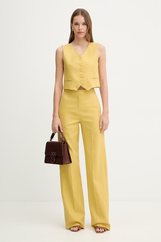 iBlues spodnie straight damskie z dodatkiem lnu CANALE 2617131112200 żółty SS26