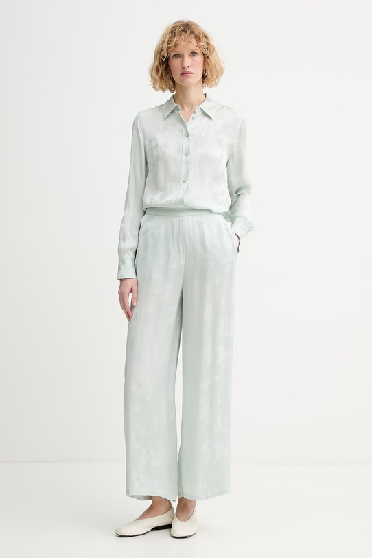 Calvin Klein широк панталон дамски от вискоза LV044F604G зелен SS26