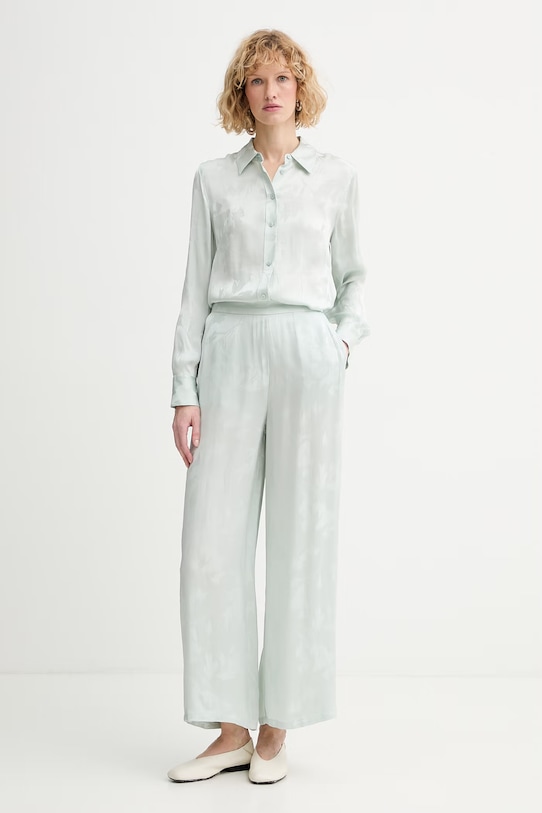 Calvin Klein широк панталон дамски от вискоза LV044F604G зелен SS26