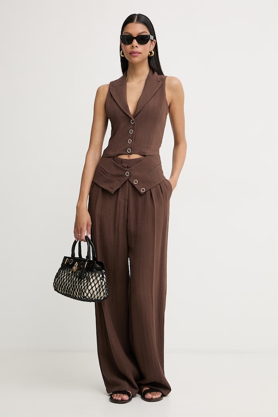 Simona Corsellini spodnie wide leg damskie z wiskozy P26CPPA00601 brązowy SS26