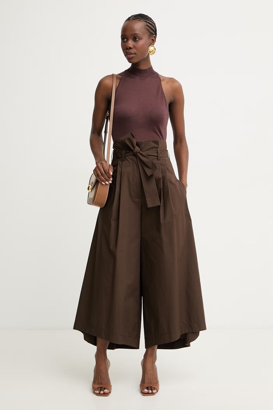 Simona Corsellini spodnie damskie bawełniane P26CPPGC0102 brązowy SS26