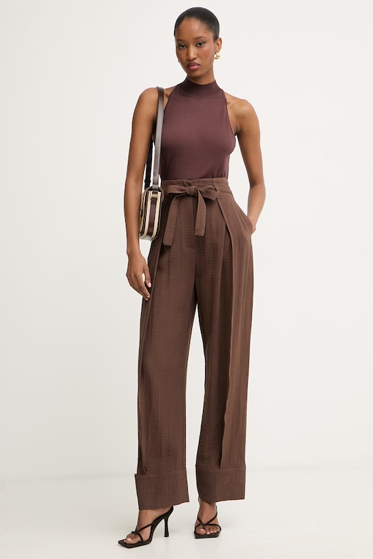 Simona Corsellini spodnie damskie z wiskozą P26CPPA00401 brązowy SS26