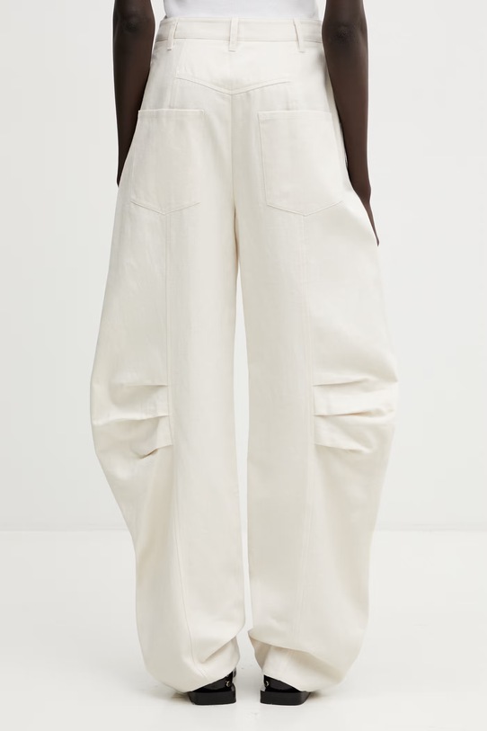 Odzież Rotate spodnie z lnem damskie 1155062059 beżowy