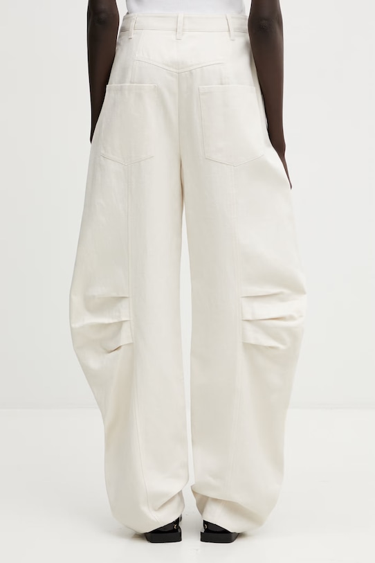 Oblečení Rotate kalhoty se lnem dámské 1155062059 béžová