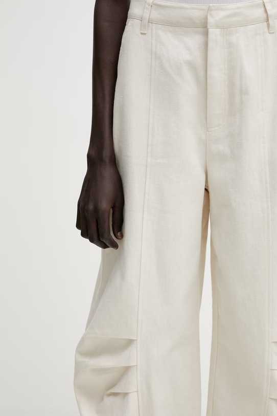 Rotate spodnie z lnem damskie beżowy 1155062059