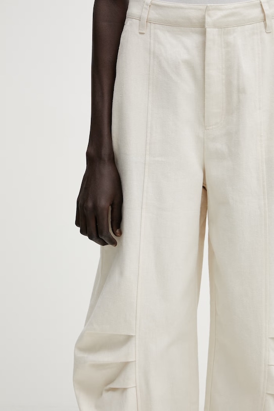 Rotate kalhoty se lnem dámské béžová 1155062059