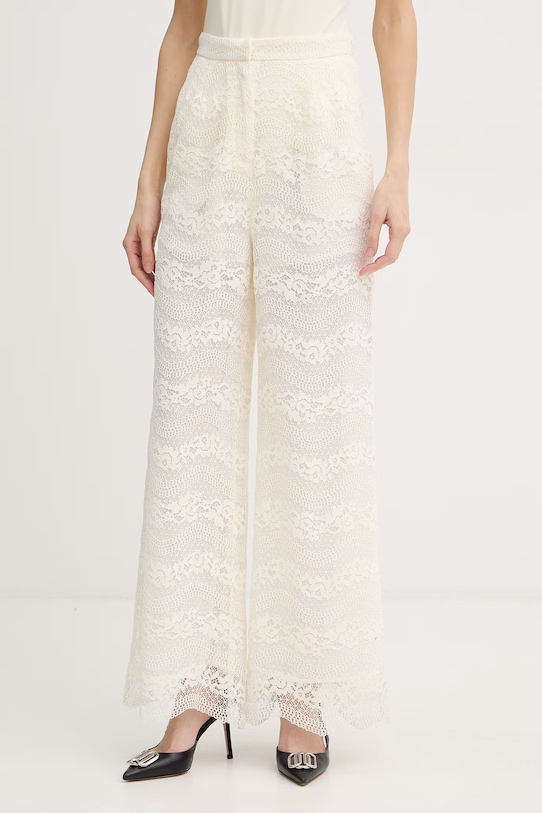 Twinset spodnie palazzo damskie z bawełną beżowy 261TP2901