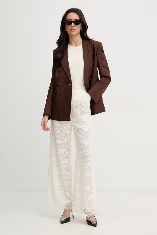 Twinset spodnie palazzo damskie z bawełną 261TP2901 beżowy SS26