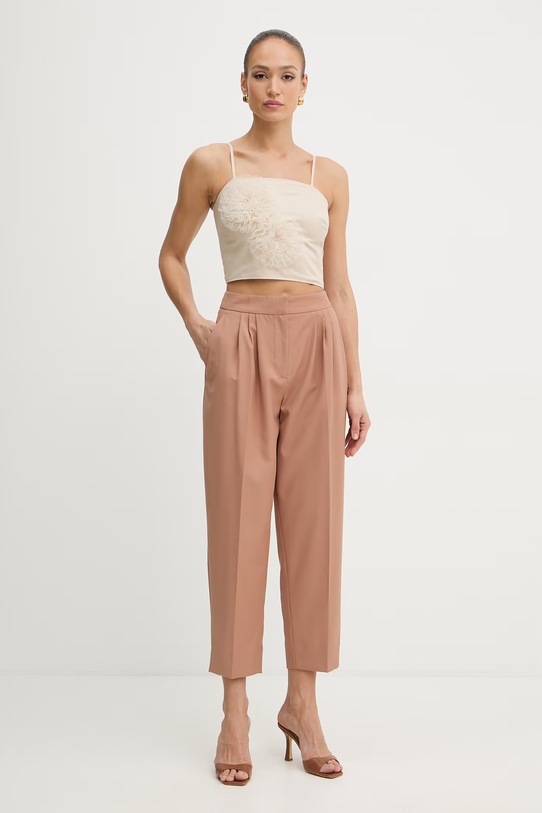 Twinset spodnie damskie z dodatkiem wełny 261TP2181 brązowy SS26