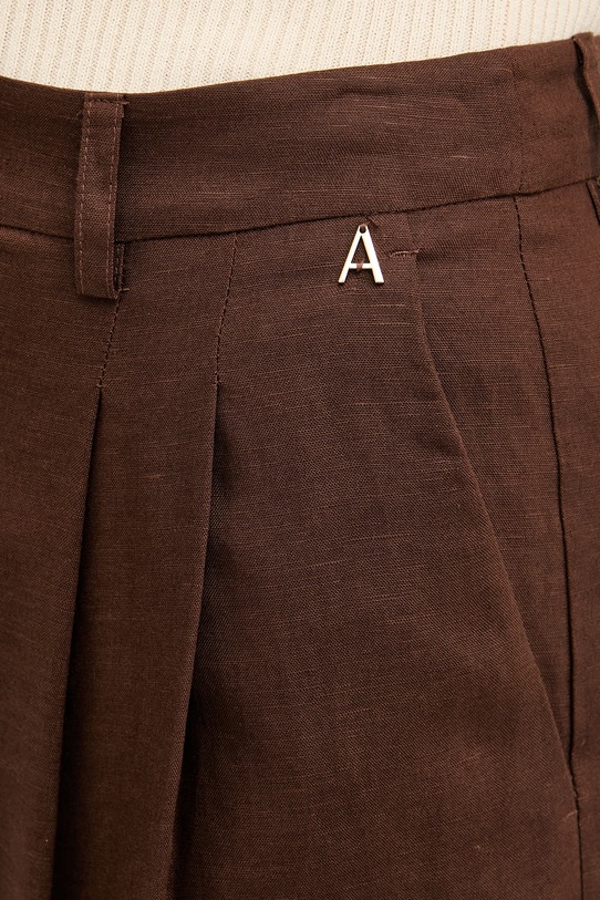 Twinset oblekové nohavice dámske s ľanom hnedá 261AP2324