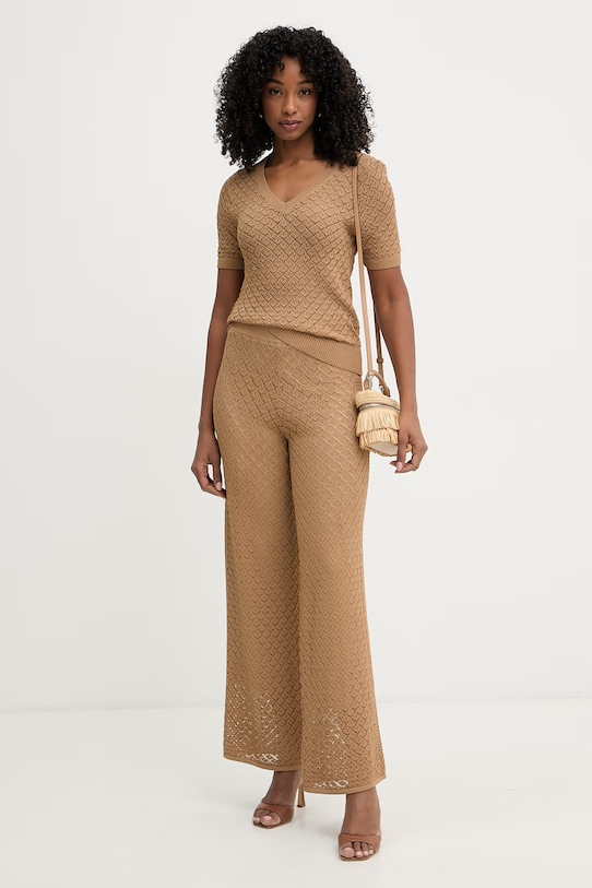 Twinset spodnie damskie z wiskozą 261LL3ACC brązowy SS26