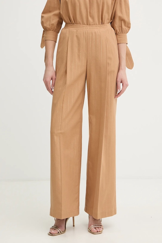 Twinset spodnie z domieszką lnu tkanina brązowy 261LB2QFF
