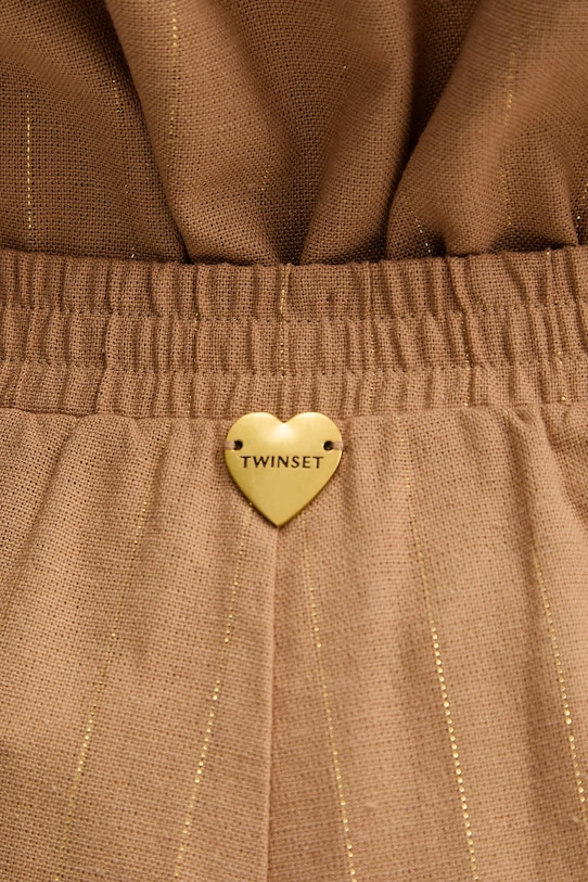 Twinset spodnie z domieszką lnu brązowy 261LB2QFF