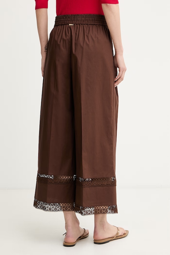 Oblačila Twinset hlače ženske z bombažem 261TT2252 rjava