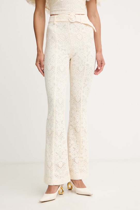 Twinset zvonaste hlače za žene s čipkom bež 261TT2314