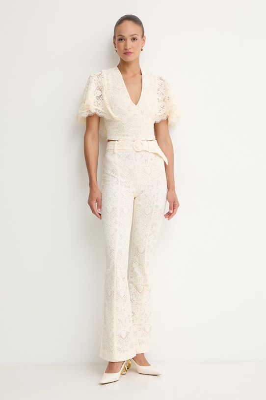 Twinset zvonaste hlače za žene s čipkom 261TT2314 bež SS26