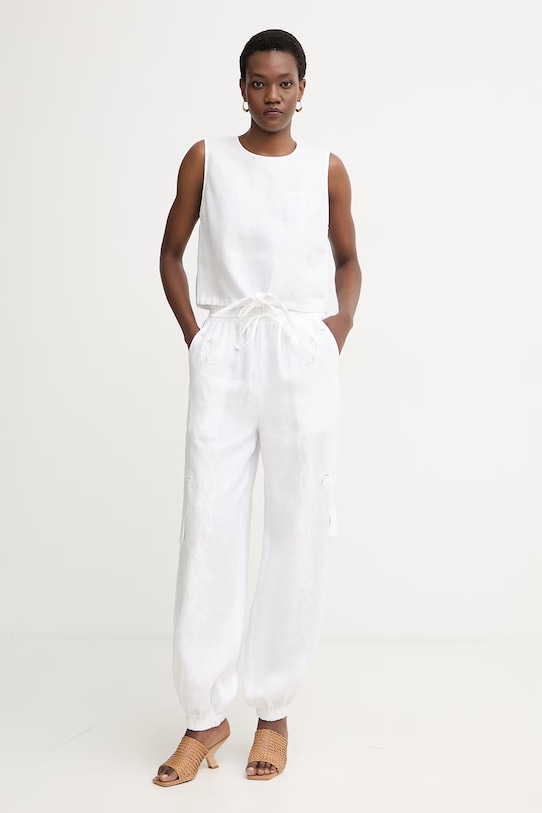 Twinset nohavice dámske ľanové 261TT2121 biela SS26