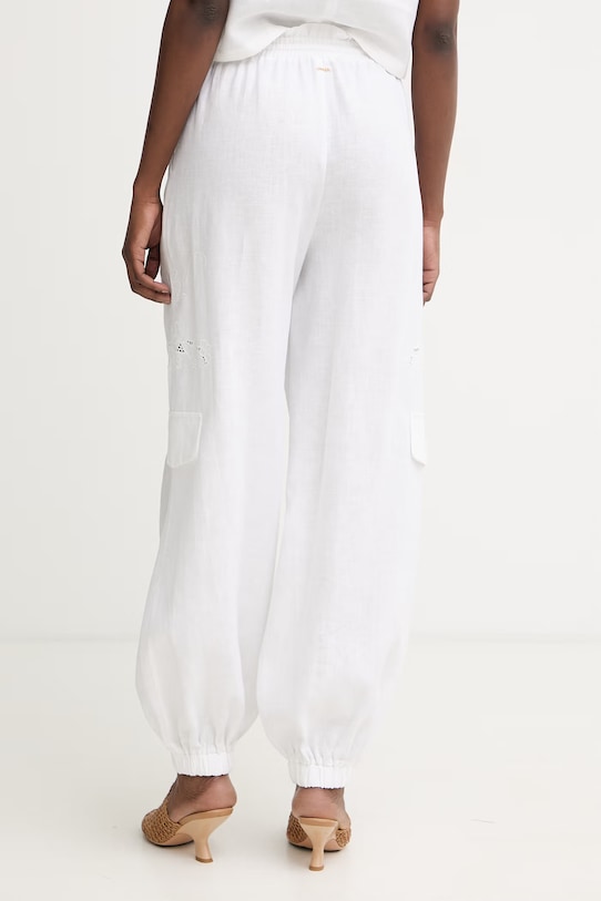 Oblečenie Twinset nohavice dámske ľanové 261TT2121 biela