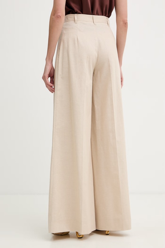 Odzież Twinset spodnie wide leg damskie z dodatkiem lnu 261AT2073 beżowy