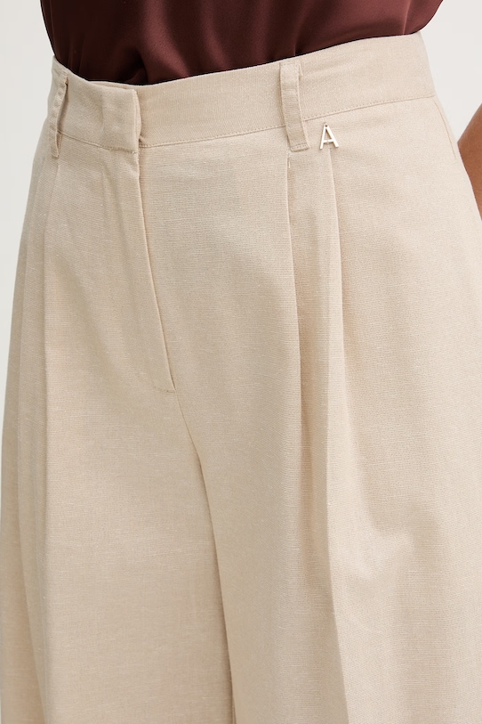 Twinset spodnie wide leg damskie z dodatkiem lnu beżowy 261AT2073