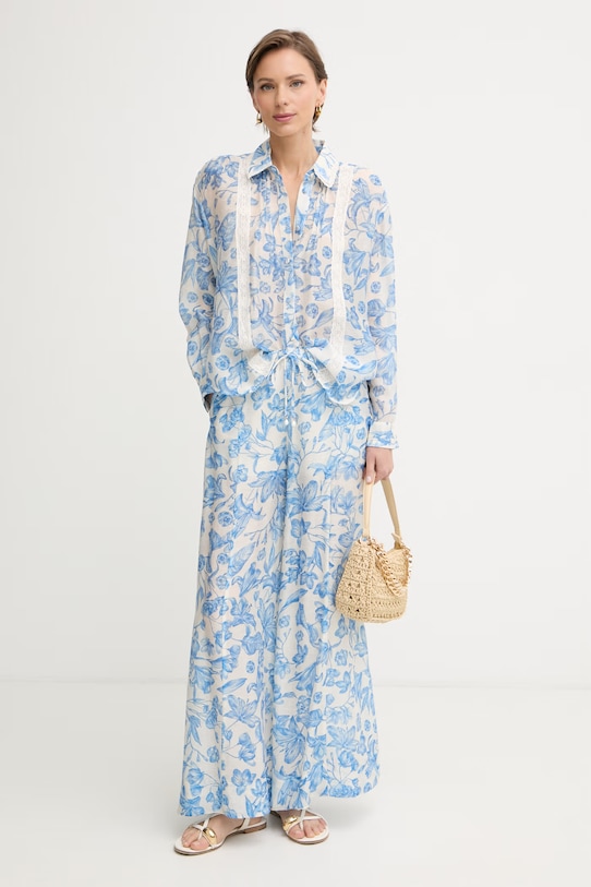 Twinset nohavice palazzo dámske s ľanom 261LM2SBB modrá SS26