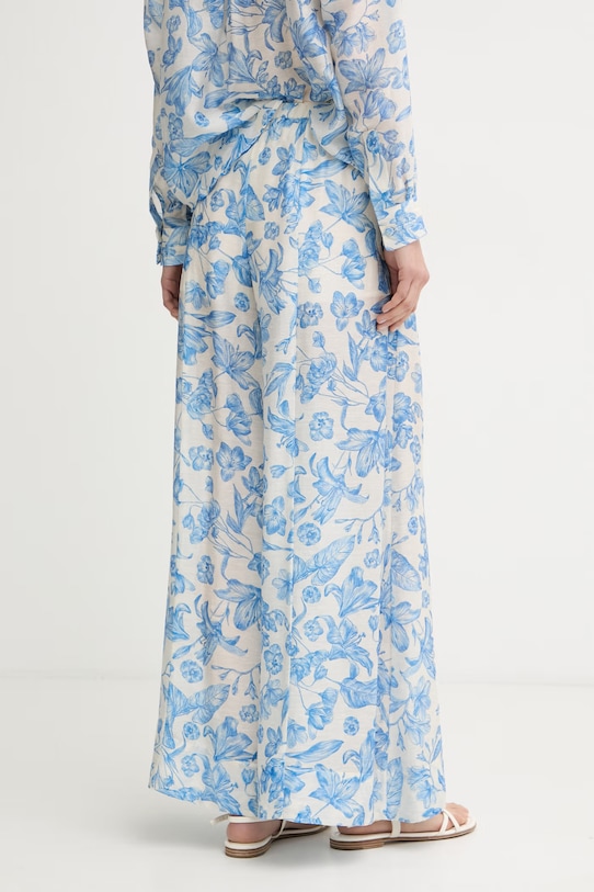 Oblečenie Twinset nohavice palazzo dámske s ľanom 261LM2SBB modrá