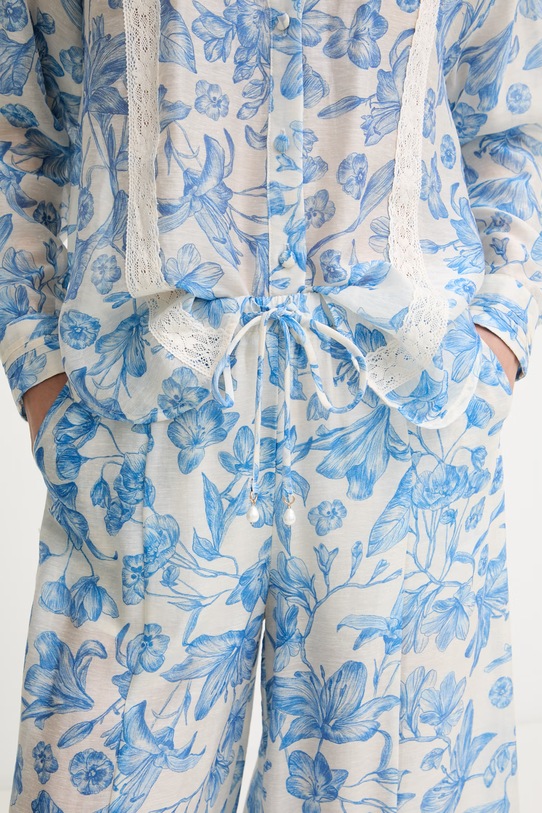 Twinset nohavice palazzo dámske s ľanom modrá 261LM2SBB