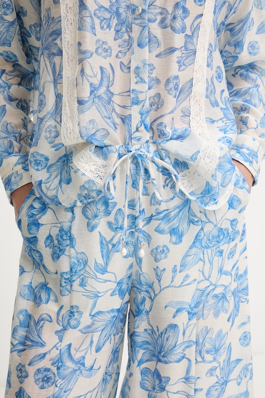 Twinset nohavice palazzo dámske s ľanom modrá 261LM2SBB