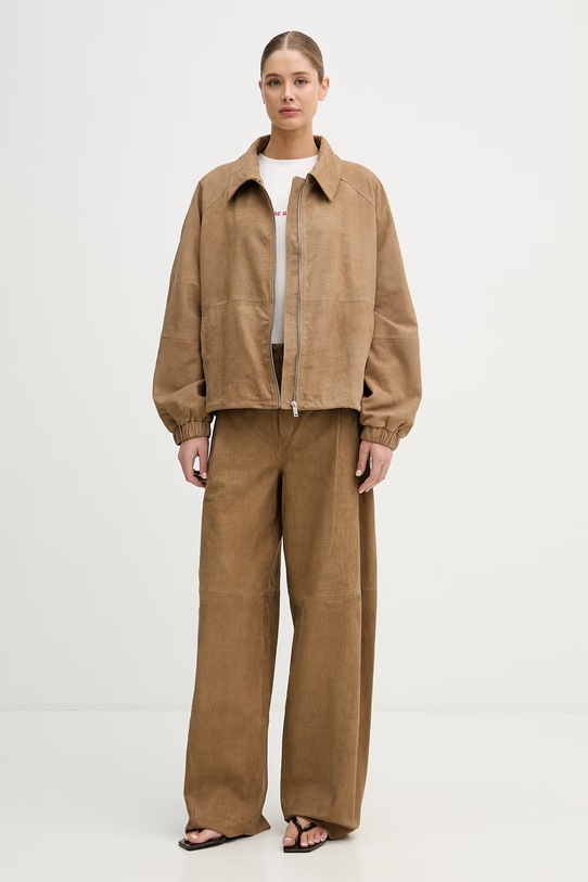 Gestuz spodnie wide leg damskie skórzane 10911115 beżowy SS26